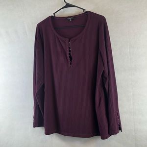 Rebel knot top long sleeve plum 1X ribble goth witchy light weight top burgundy